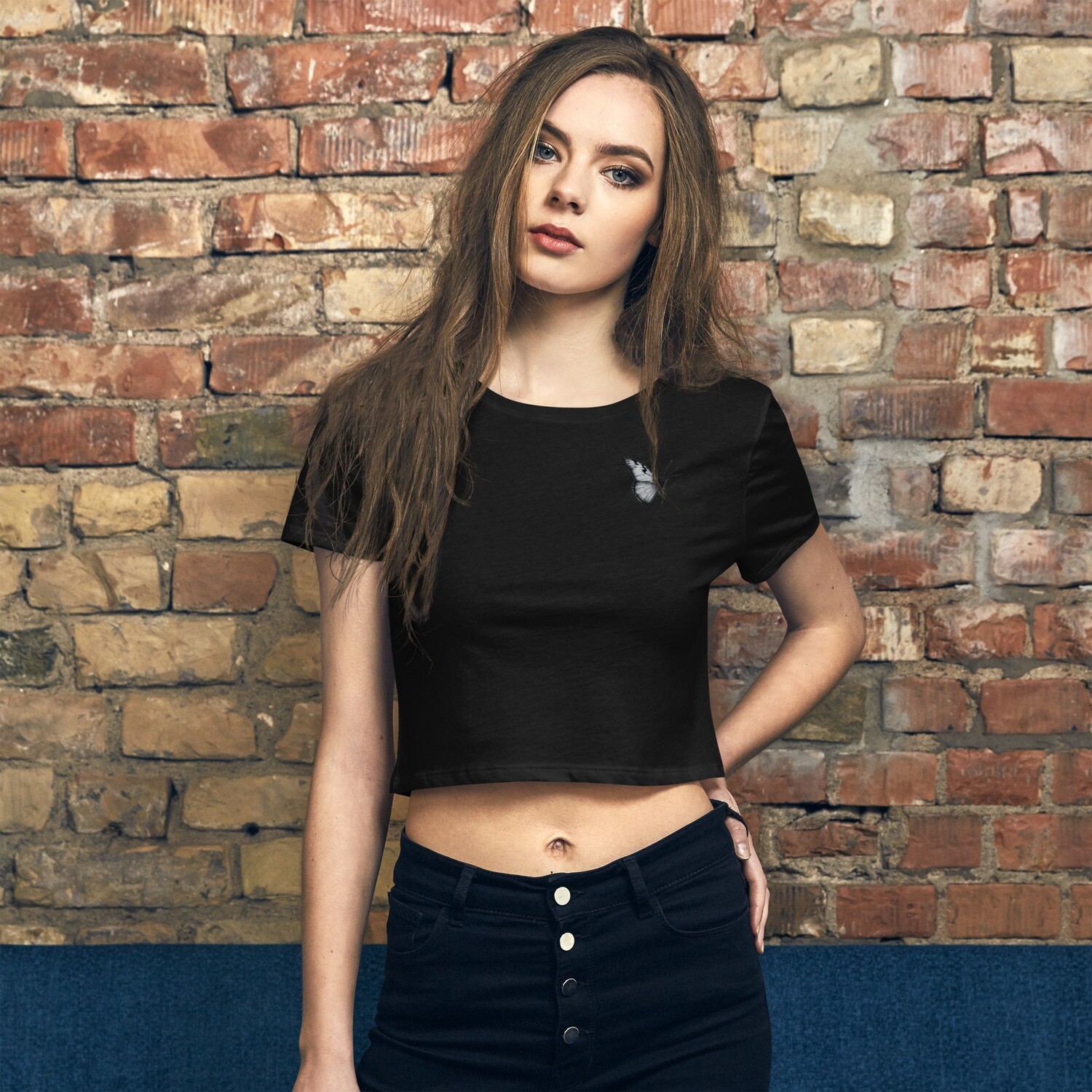 Butterfly Women’s Crop Tee, Color: Black, Size: XS/SM