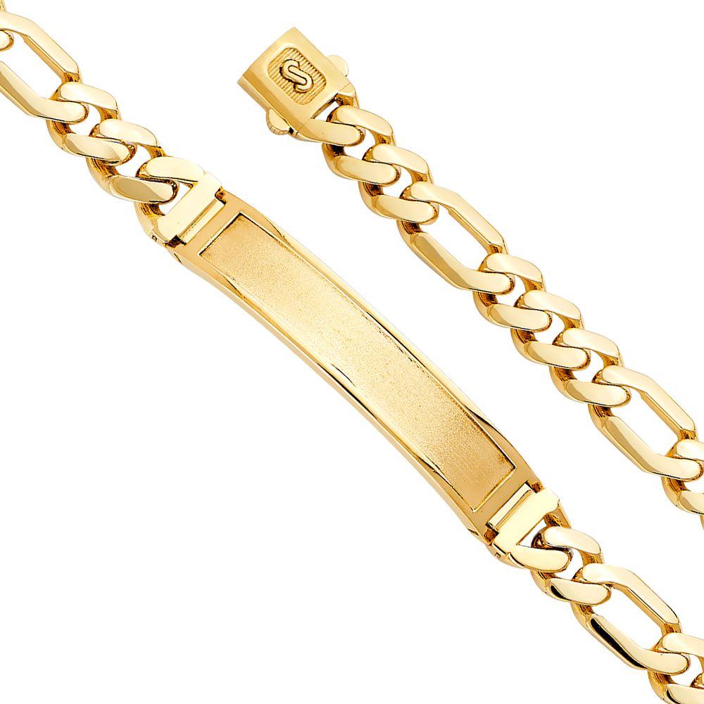 14KY 9.5mm Hollow Figaro Monaco Bracelet with Frame ID