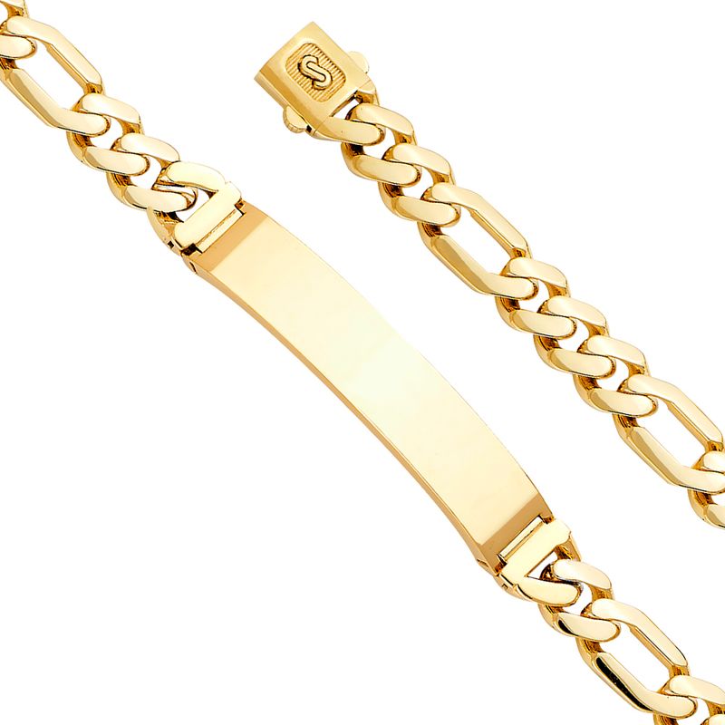 14KY 9.5mm Hollow Figaro Monaco Bracelet with Plain ID