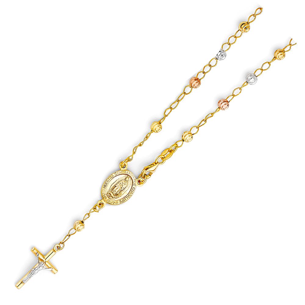 14K 3C 4mm Moon Cut Ball Rosary Bracelet