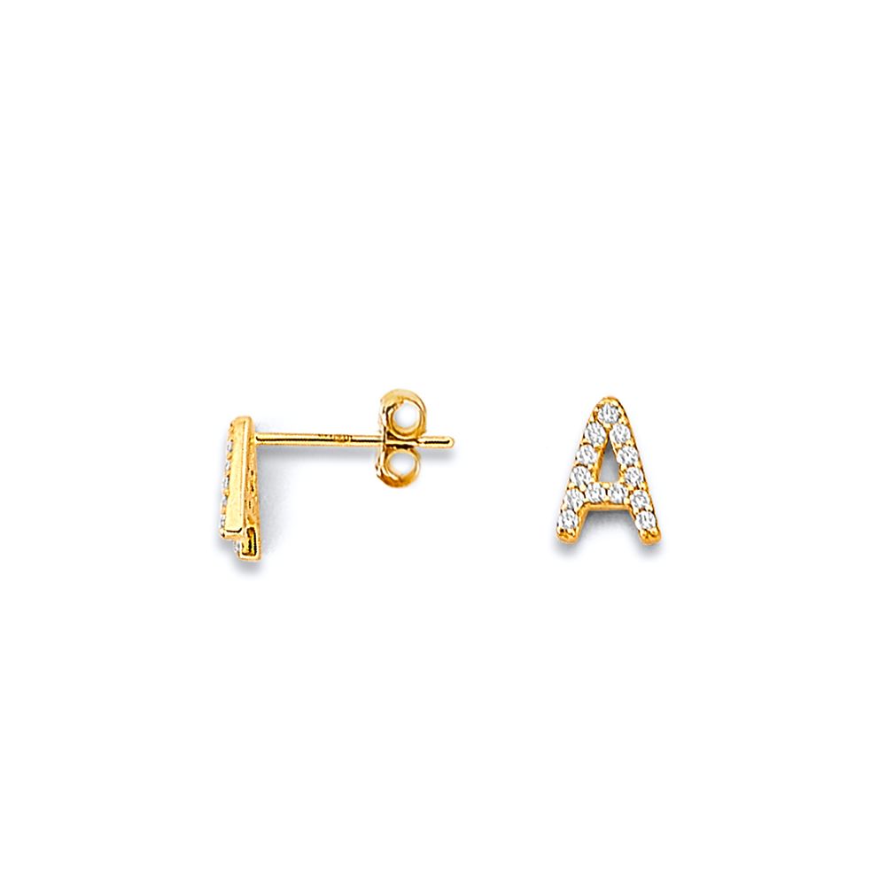 14K 2T CZ Initial Earrings