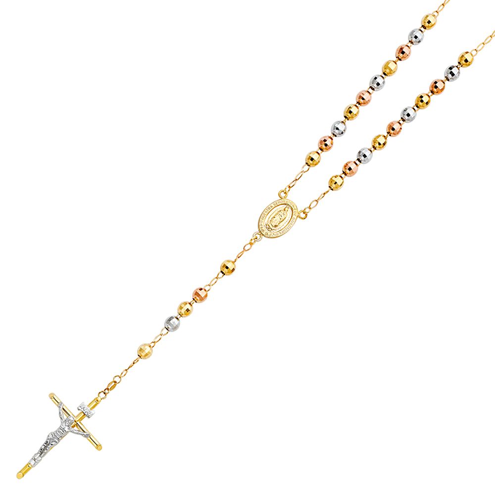 14K 3C 6mm Disco Ball Rosary Necklace - 26&quot;