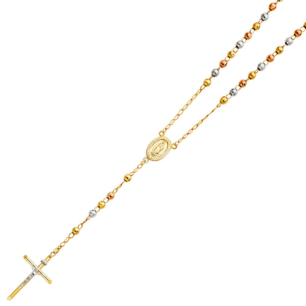 14K 3C 5mm Disco Ball Rosary Necklace - 26&quot;