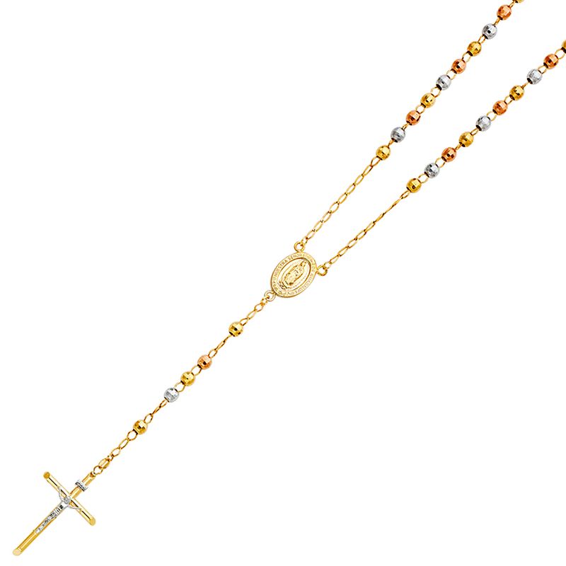 14K 3C 5mm Disco Ball Rosary Necklace - 26&quot;