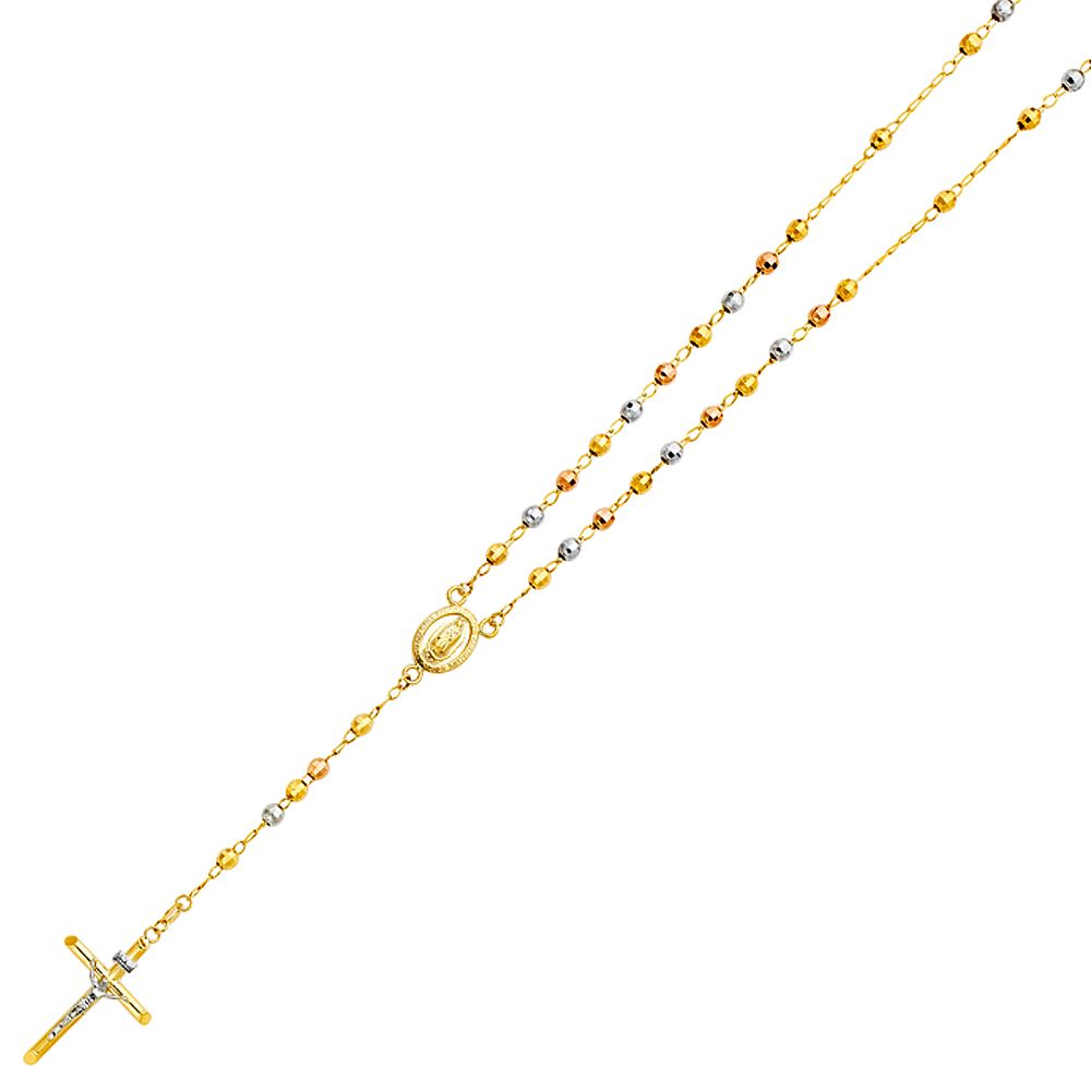 14K 3C 4mm Disco Ball Rosary Necklace - 26&quot;