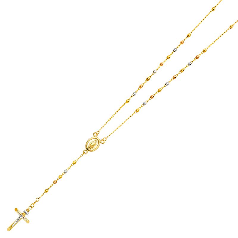 14K 3C 3mm Disco Ball Rosary Necklace - 26&quot;