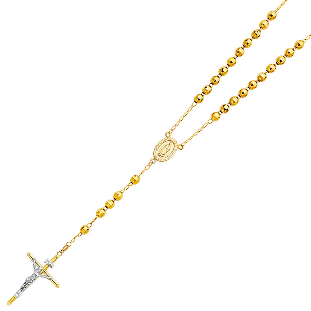 14KY 6mm Disco Ball Rosary Necklace - 26&quot;