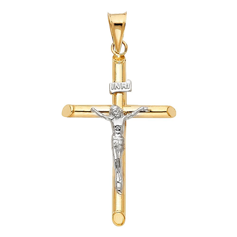 14K 2T Hollow Round Tube Crucufix (40X20mm)