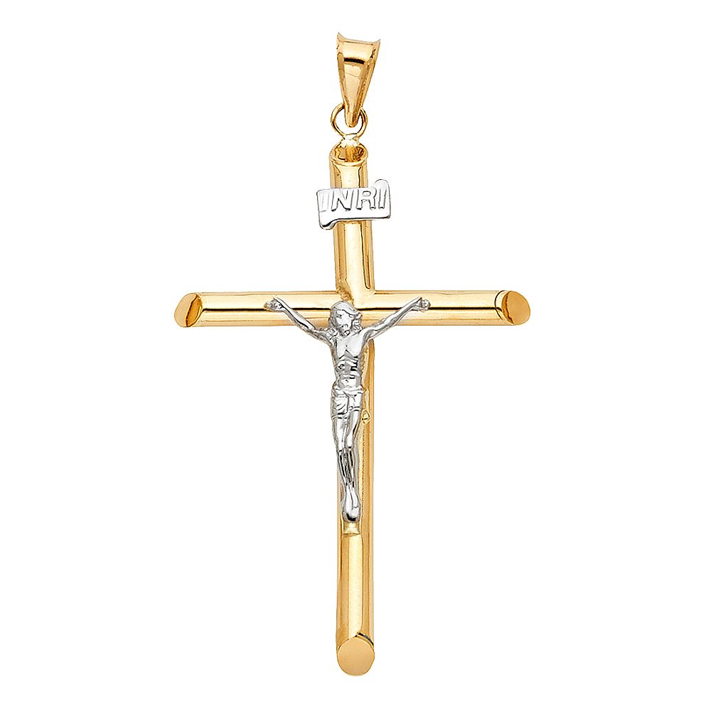 14K 2T Hollow Round Tube Crucufix (30X55mm)