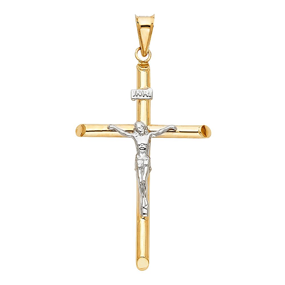 14K 2T Hollow Round Tube Crucufix (25X50mm)