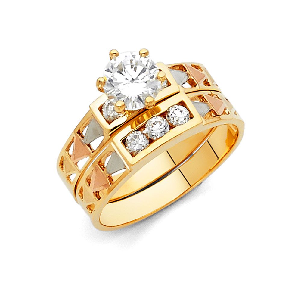 14K 3C CZ Engagement Ring