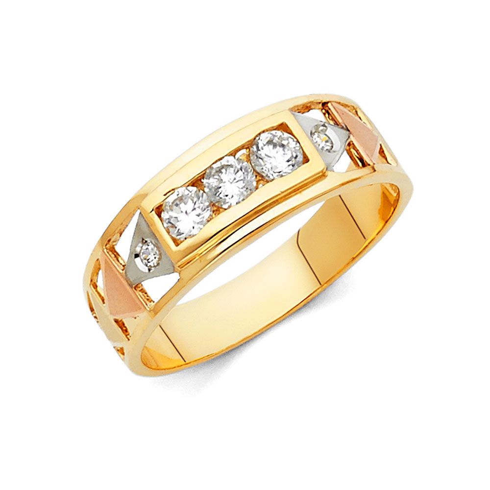 14K 3C CZ Men&#39;s Wedding Band (RG85)