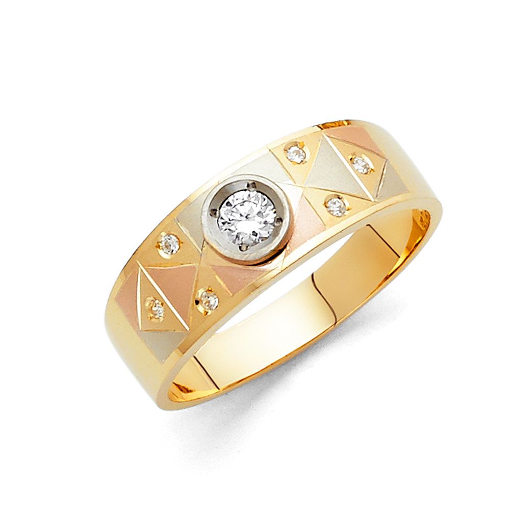 14K 3C CZ Men&#39;s Wedding Band (RG97)