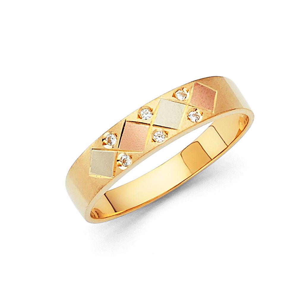 14K 3C CZ Men&#39;s Wedding Band (RG113)