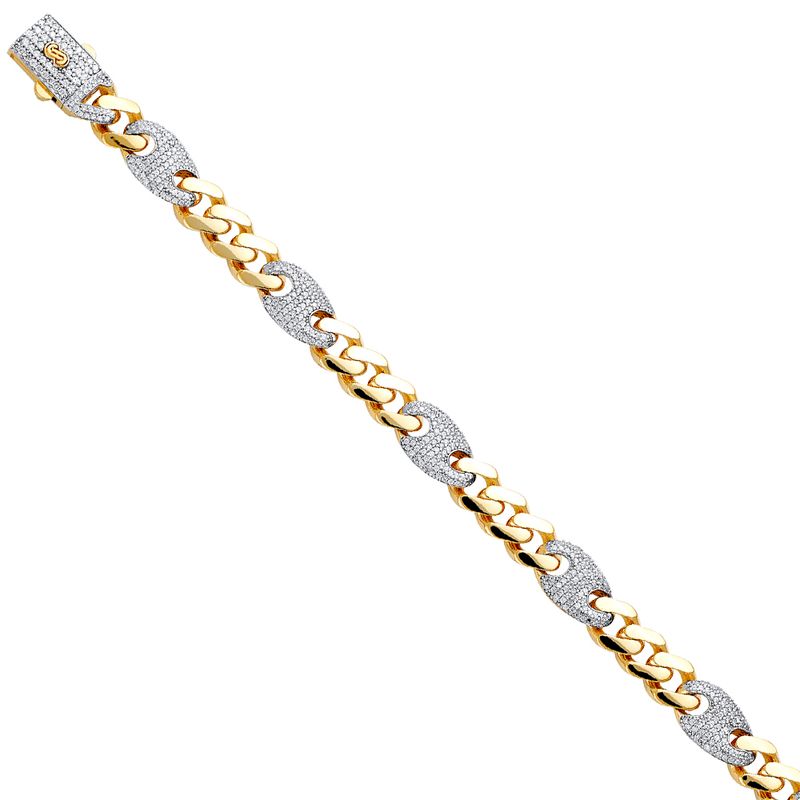 14KY 9.5mm Hollow Fancy Monaco CZ Bracelet with CZ Lock