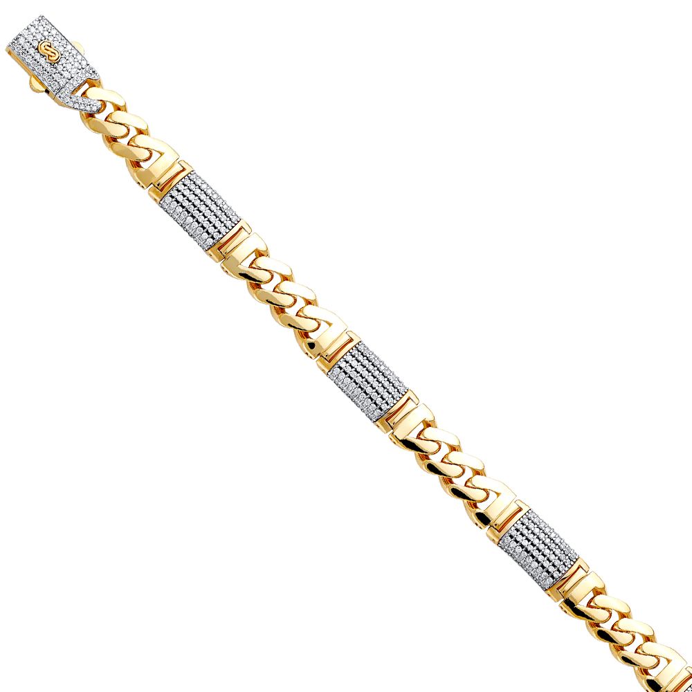 14KY 9.5mm Hollow Fancy Monaco CZ Bracelet with CZ Lock
