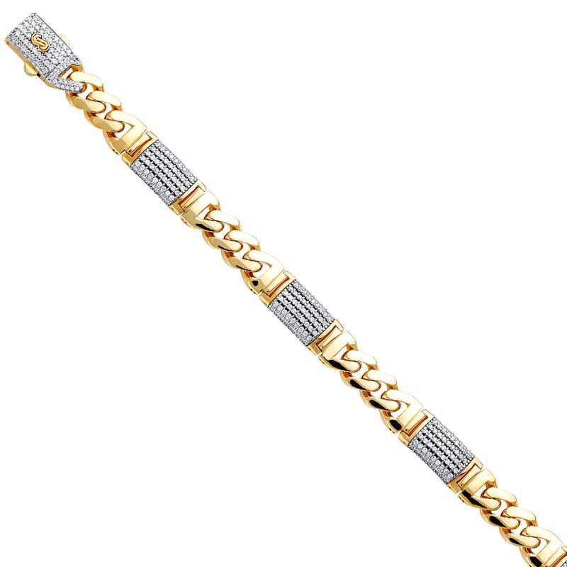 14KY 9.5mm Hollow Fancy Monaco CZ Bracelet with CZ Lock