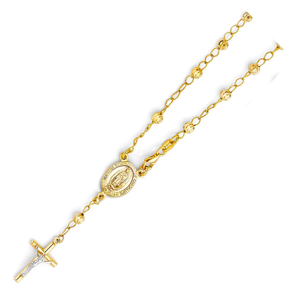 14KY 4mm Moon Cut Ball Rosary Bracelet