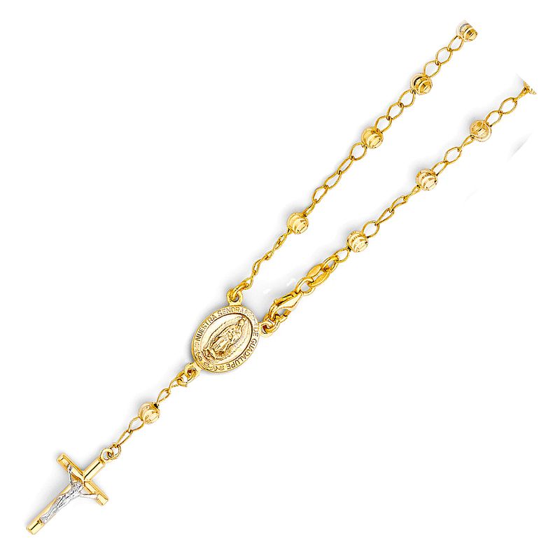 14KY 4mm Moon Cut Ball Rosary Bracelet
