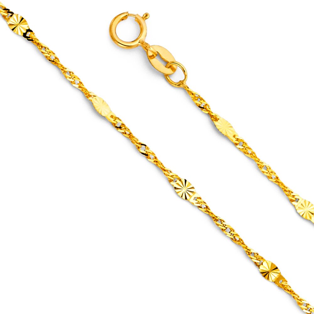 14KY 1.4mm Singapore + DC Oval Bar Chain