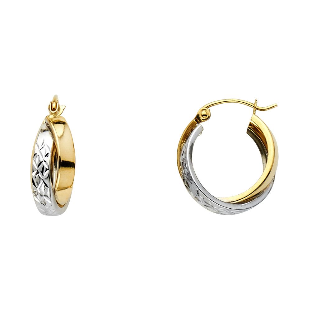 14K 2T DC 2LNE Extra Shape Hoop Earrings (16mm)