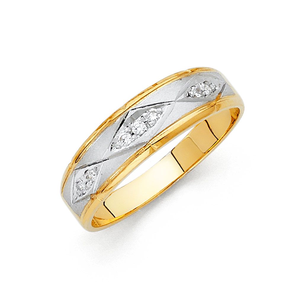 14K 2T CZ Men&#39;s Wedding Band (RG137)