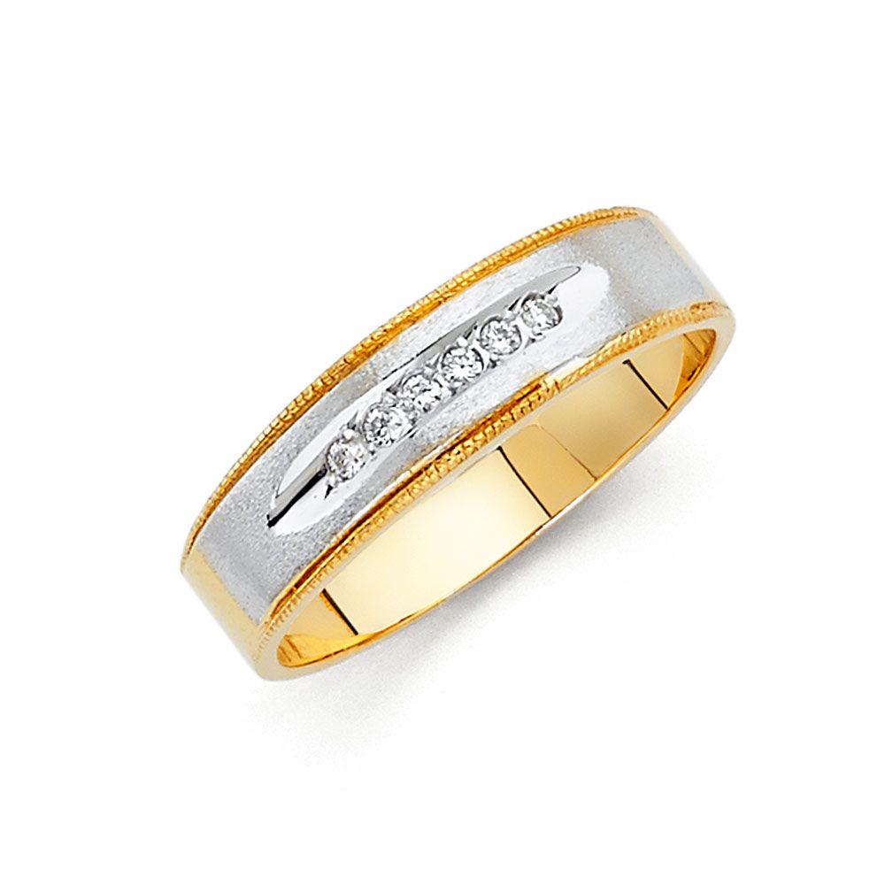 14K 2T CZ Men&#39;s Wedding Band (RG133)