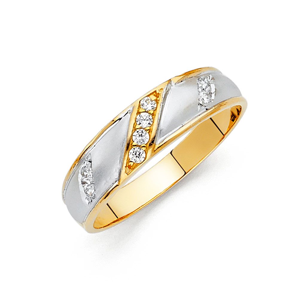 14K 2T CZ Men&#39;s Wedding Band (RG135)