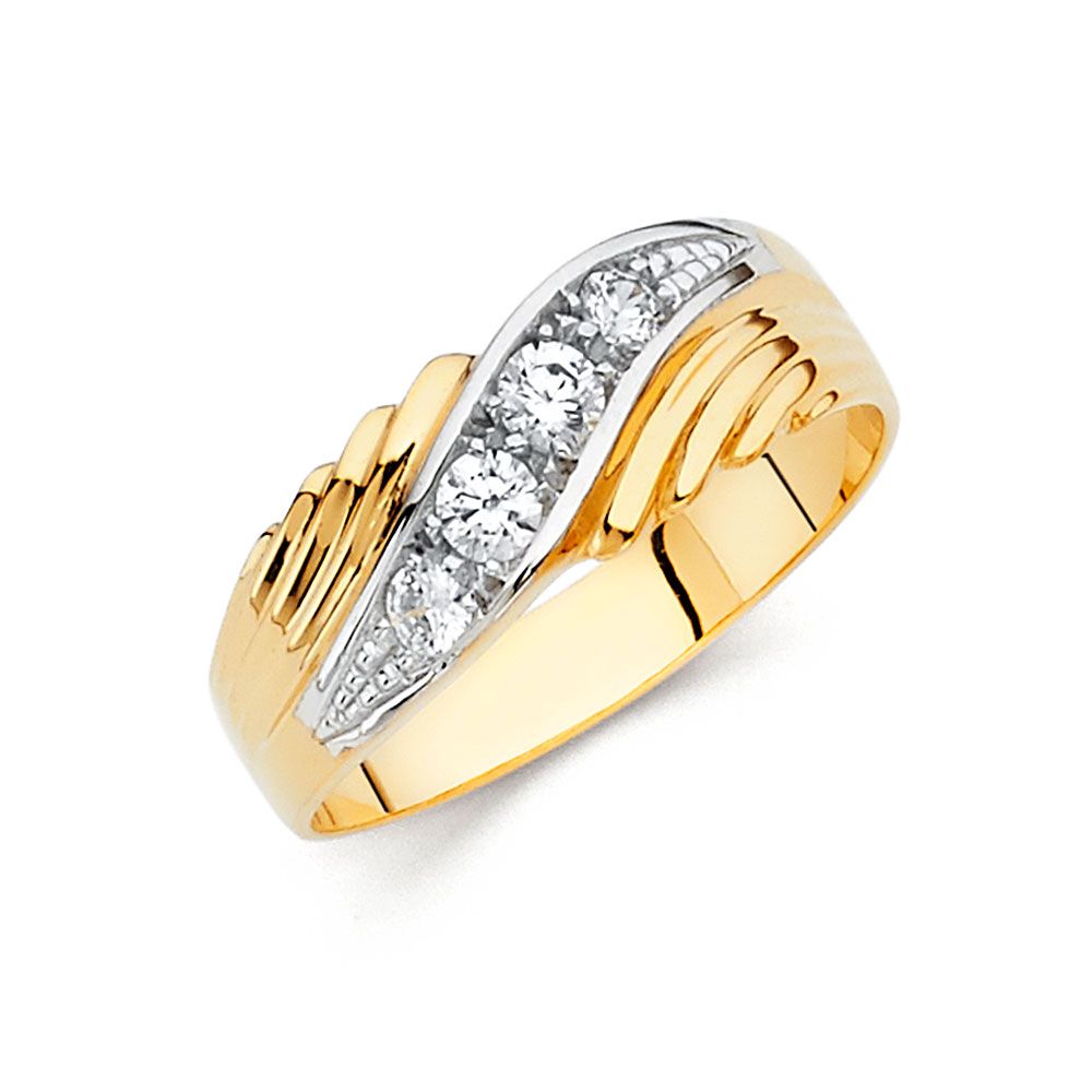 14K 2T CZ Men&#39;s Wedding Band (RG145)