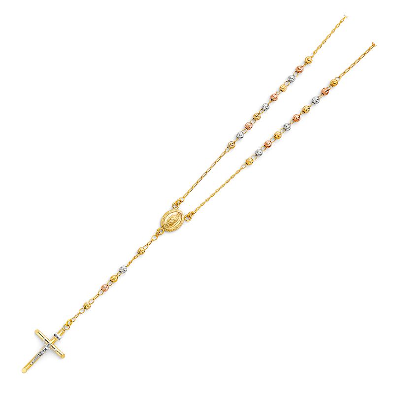 14K 3C 4mm Moon Ball Rosary Necklace - 26&quot;