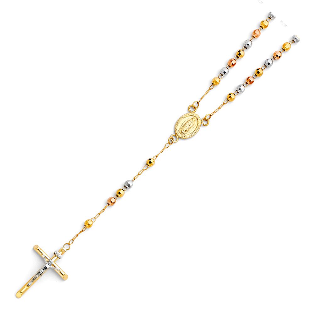 14K 3C 4mm Disco Ball Rosary Necklace - 20&quot;