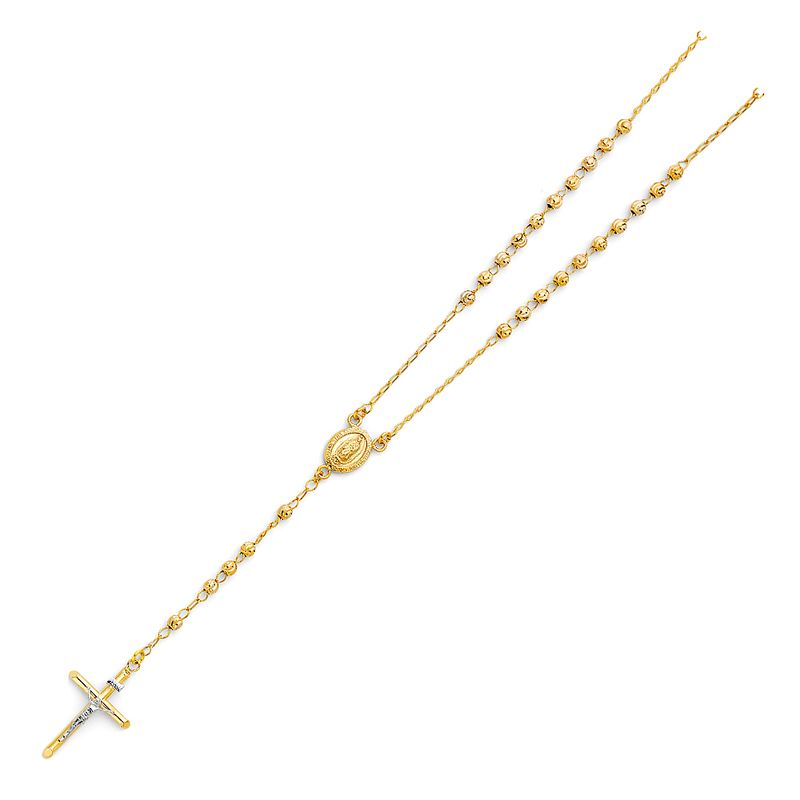 14KY 4mm Moon Ball Rosary Necklace - 26&quot;