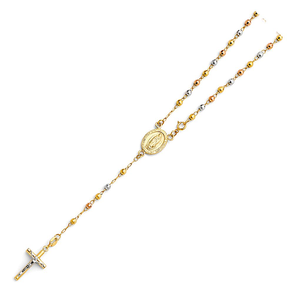 14K 3C 3mm Disco Ball Rosary Necklace - 18&quot;