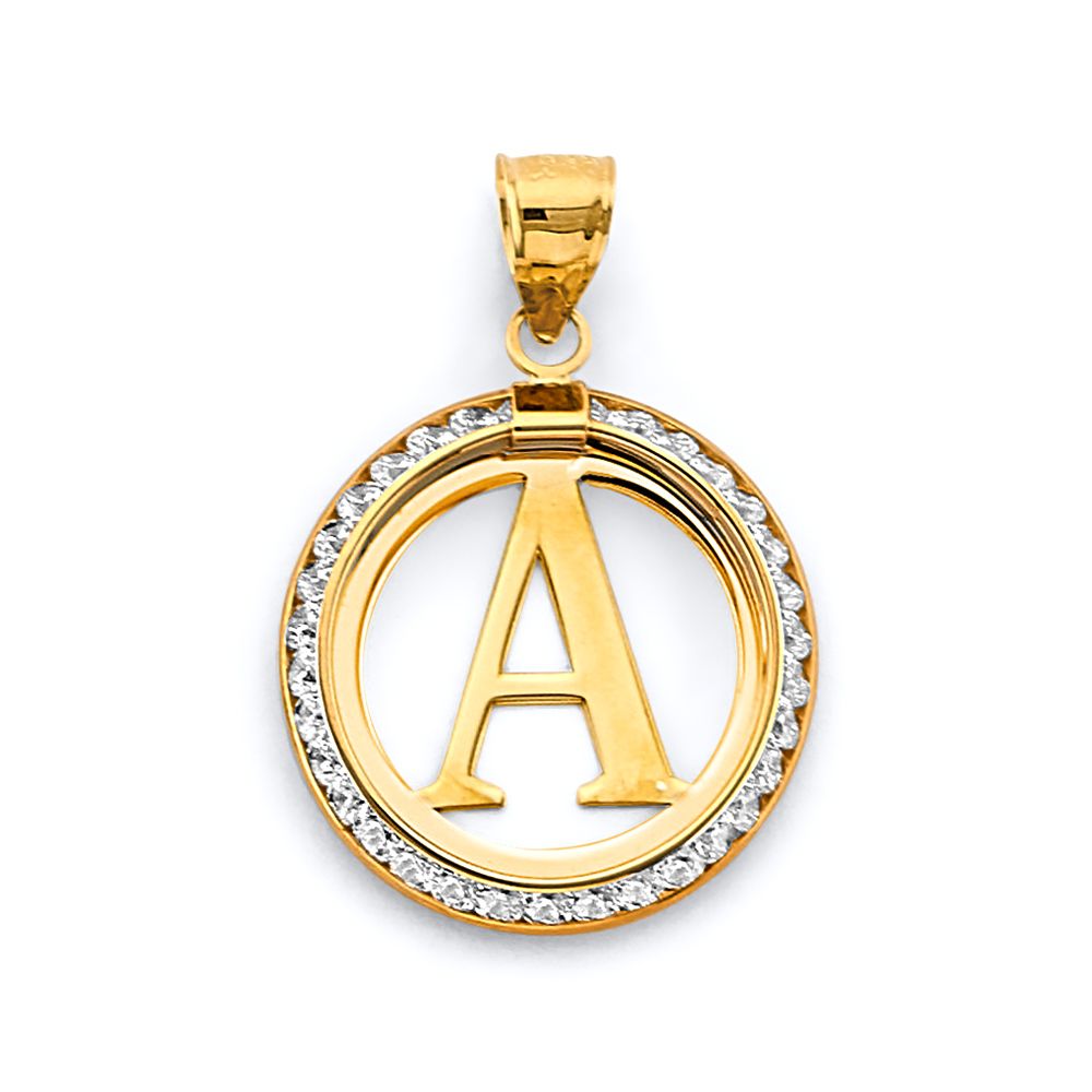 14KY CZ Round Initial Pendant