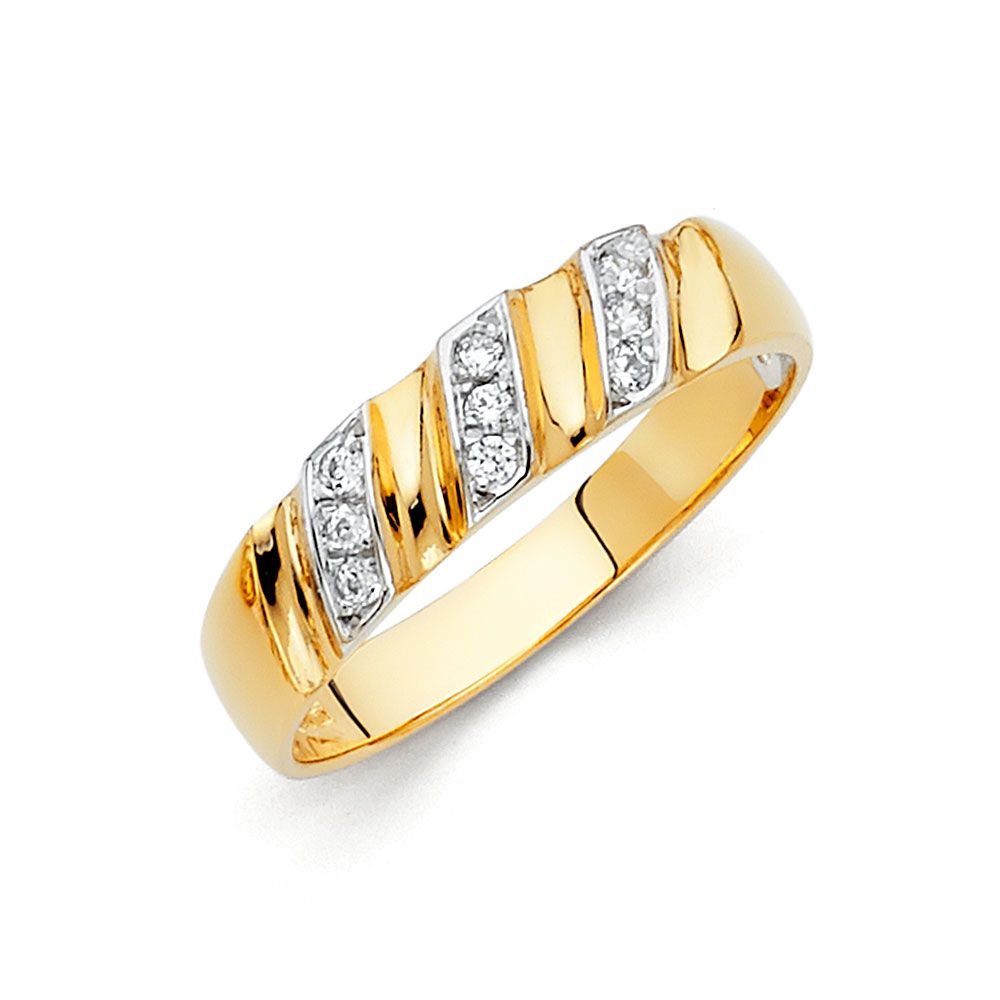 14K 2T CZ Men&#39;s Wedding Band (RG147)