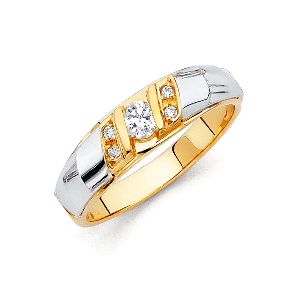 14K 2T CZ Men&#39;s Wedding Band (RG153)
