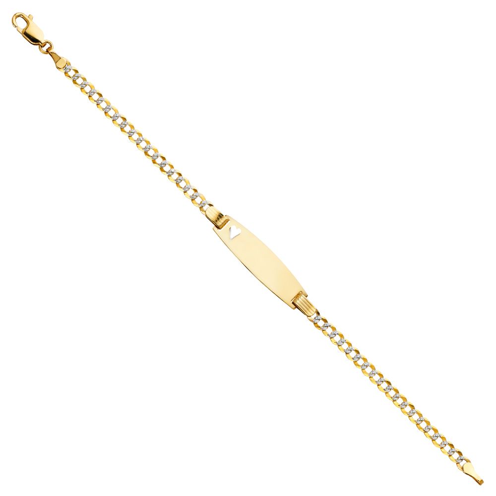 14K 080 Cuban WP Baby Oval ID with Heart Bracelet