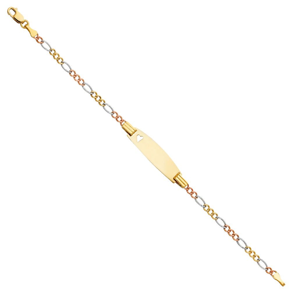 14K 060 Figaro 3+1 3C Baby Oval ID with Heart Bracelet
