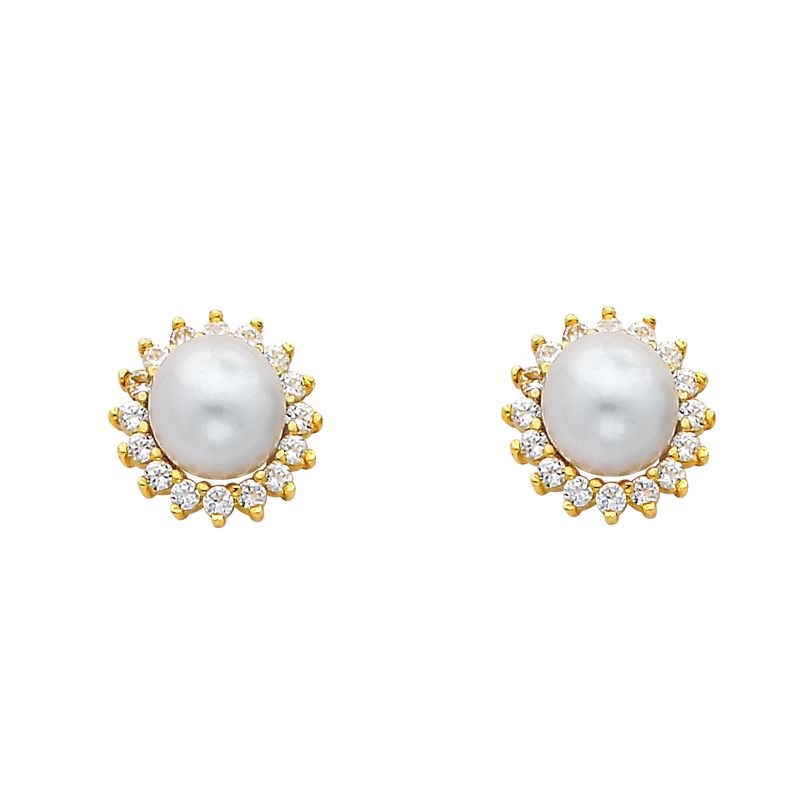 14KY CZ Pearl Earrings (ER436)