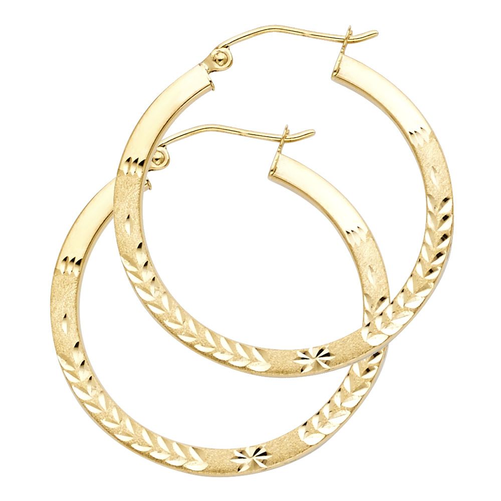 14KY Budded DC Square Tube Hoop Earrings (30mm)