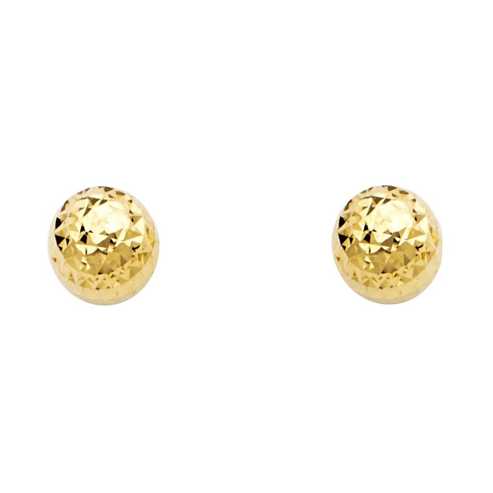 14KY Crystal Cut Full Ball Earrings (8mm)