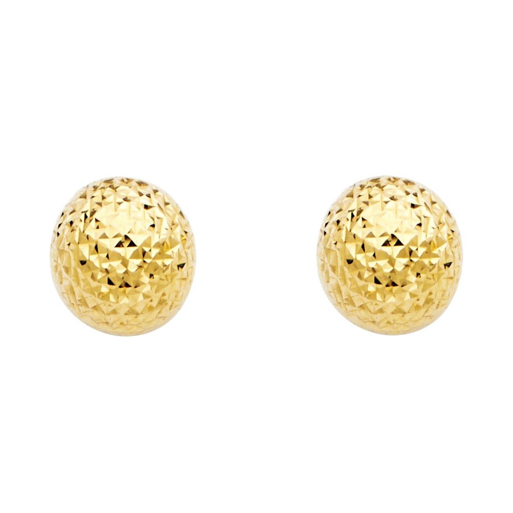 14KY Crystal Cut Full Ball Earrings (10mm)