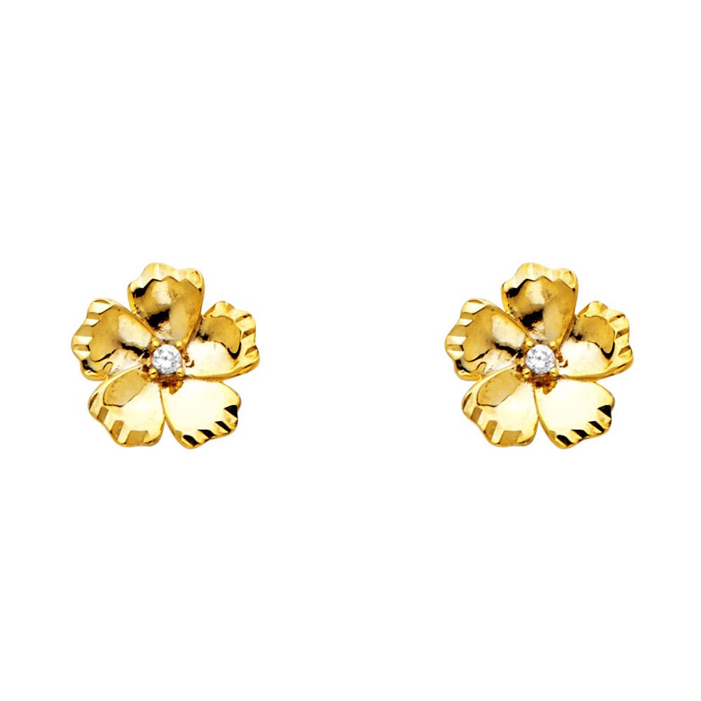 14KY CZ Flower Post Earrings
