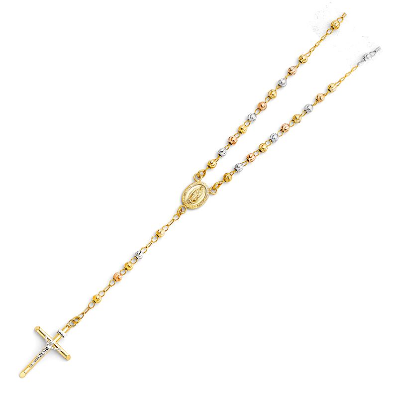 14K 3C 4mm Moon Ball Rosary Necklace - 20&quot;