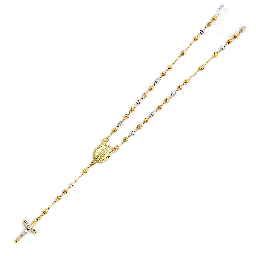 14K 3C 3mm Moon Ball Rosary Necklace - 18&quot;