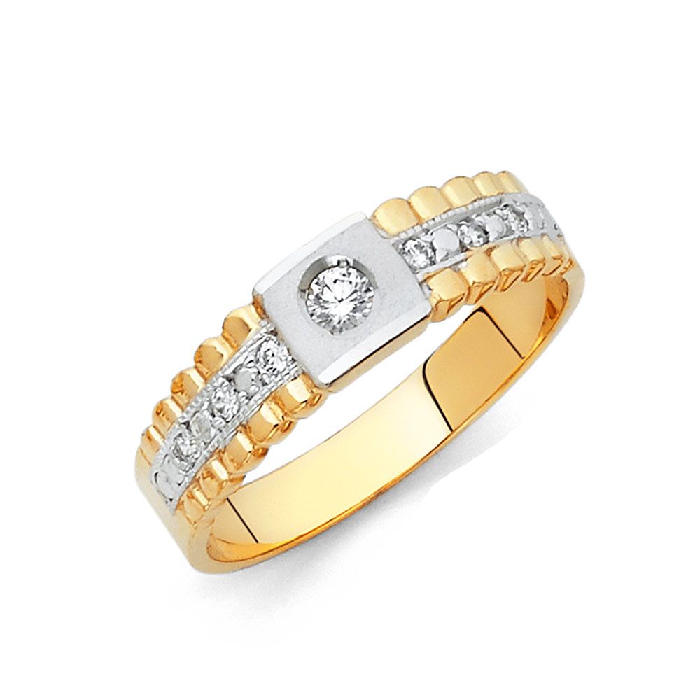 14K 2T CZ Men&#39;s Wedding Band (RG159)