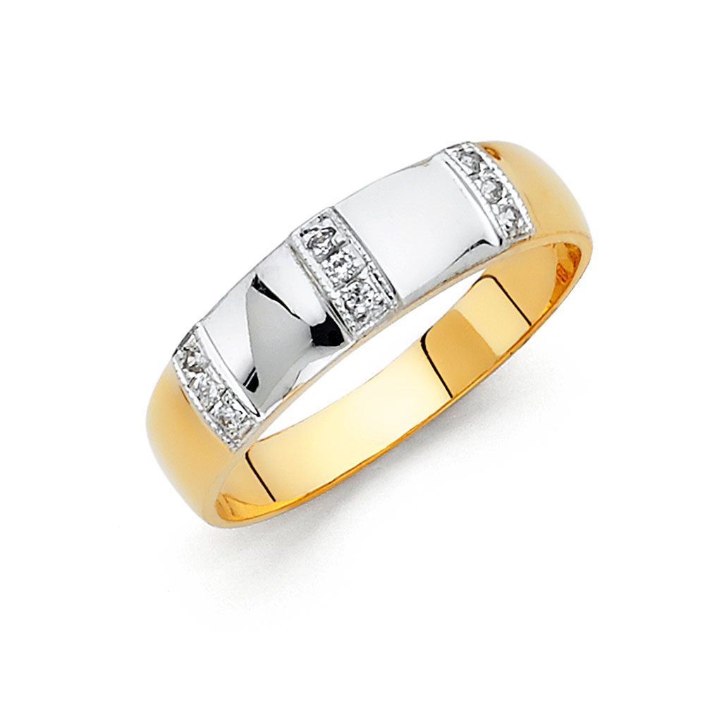 14K 2T CZ Men&#39;s Wedding Band (RG161)