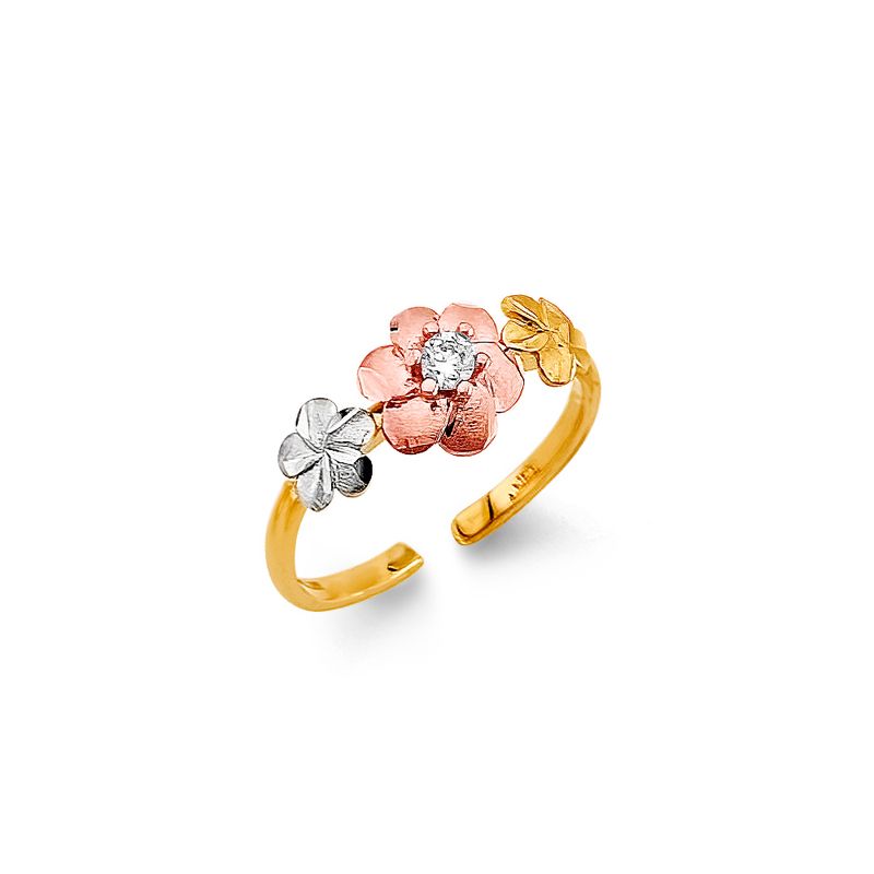 14K 3C CZ Flower Toe Ring