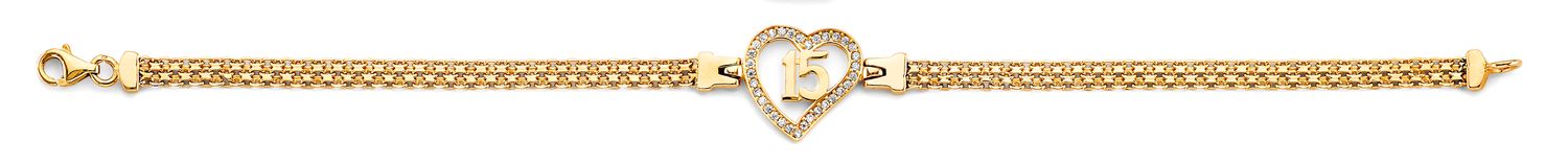 14K 2T CZ 15 Years Heart Bracelet