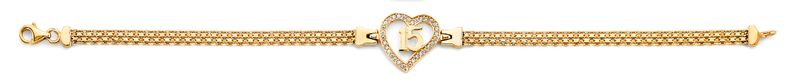 14K 2T CZ 15 Years Heart Bracelet
